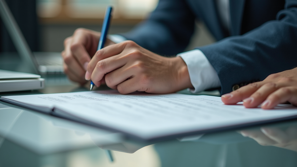 Plano detalle de contrato laboral firmado