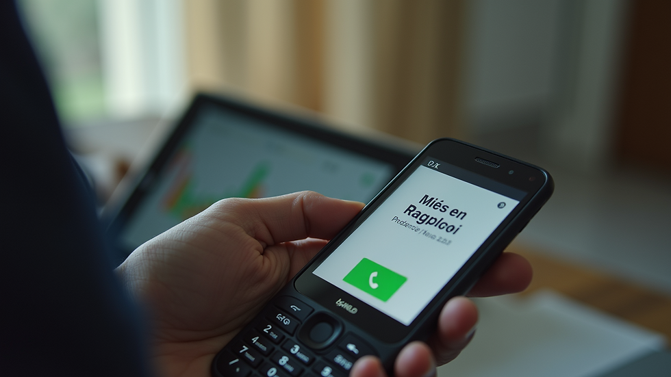 Plano detalle de un teléfono móvil con pantalla de llamada al Ministerio del Trabajo