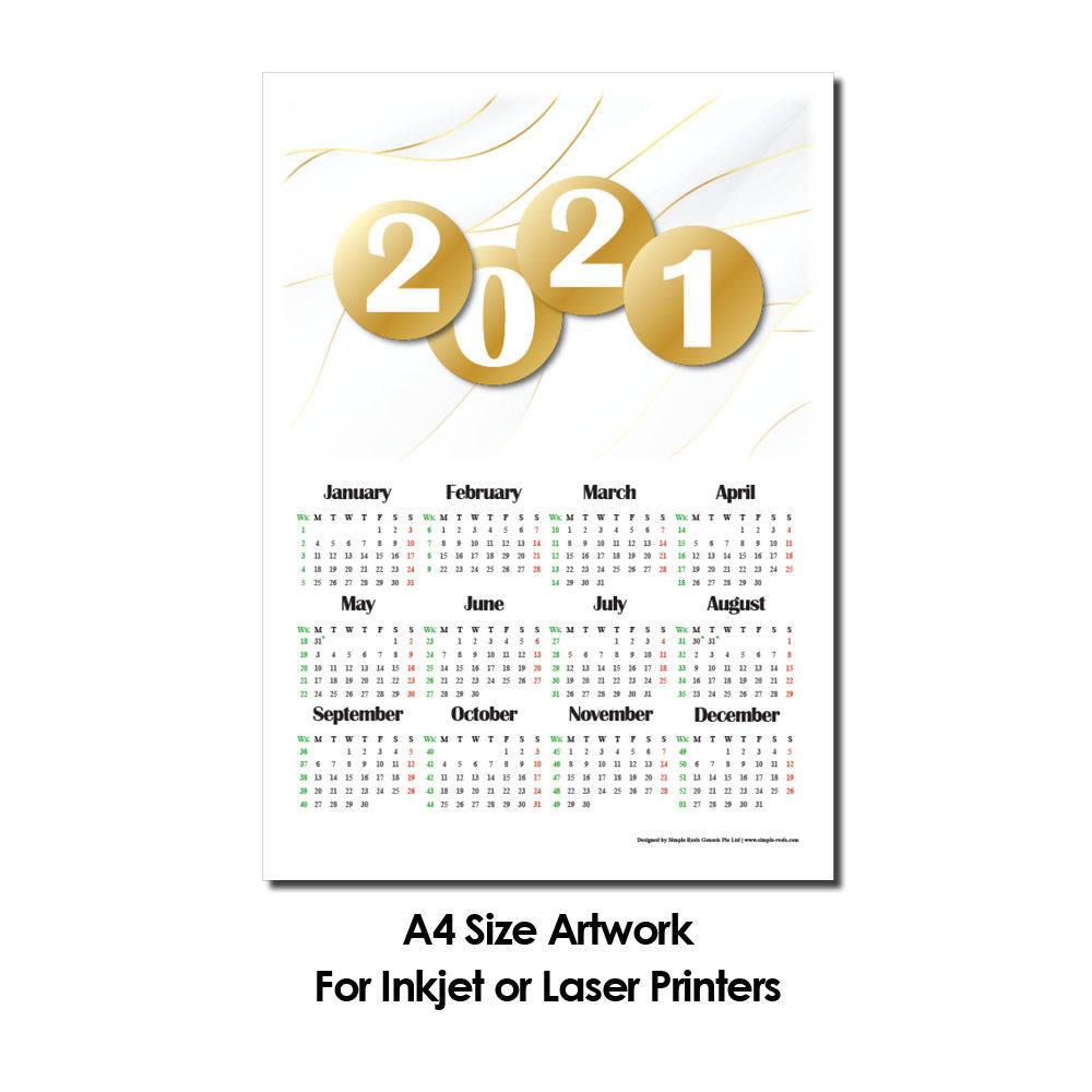 DIY Printing - 2021 Calender Artwork (A4 Size, for Inkjet or Laser Print