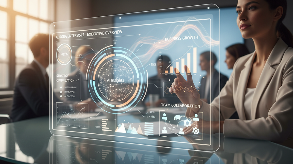 Close-up view of a digital dashboard showing AI analytics and business metrics