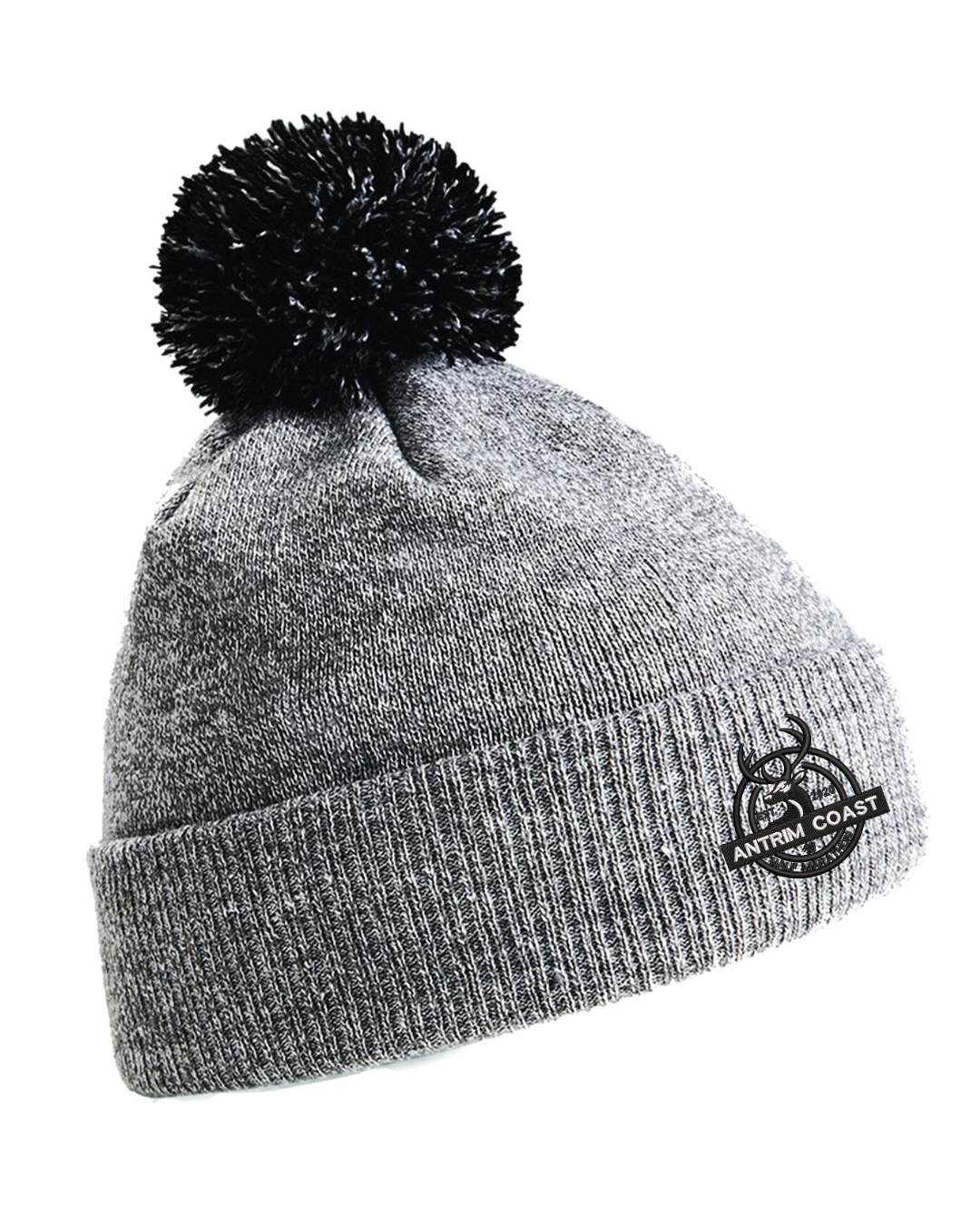Two-Tone Double-Layer Knit Pom-Pom Hat - Heather Grey and Black