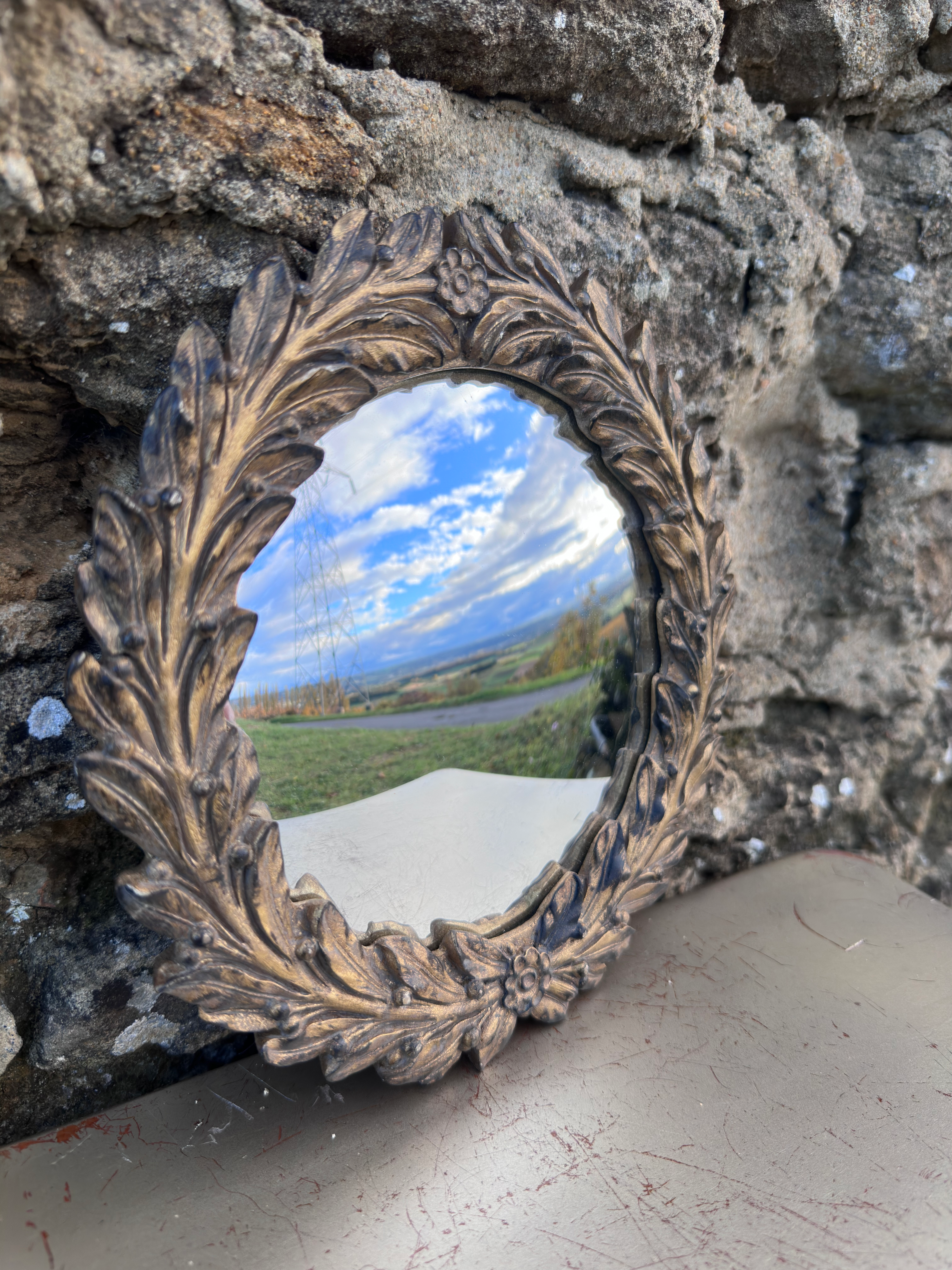 MIROIR CONVEXE VIEIL OR CÉSAR