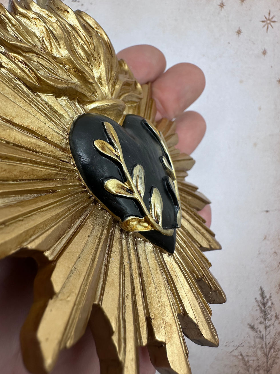 Miniature : Ex-Voto Floral Cœur Noir Doré