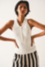 Thumbnail: Ribbed Knitted Top With Polo Neck in Cream