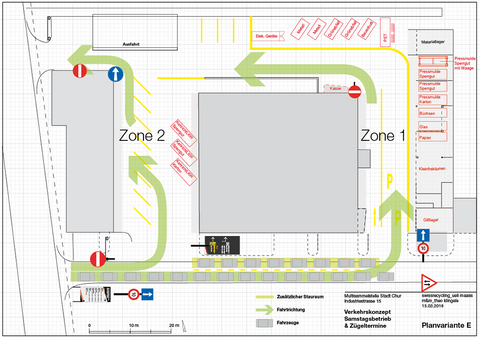 Plan Verkehrsfluss in einer Sammelstelle