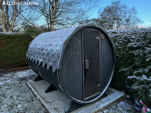 Finnoo Sauna Barrel 300: Designed and Built by Baltoscandia Saunas in Tain, Ross-Shire, Scotland