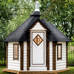 Our sauna cabins provide a haven of tranquillity and place to unwind. This sauna cabin is constructed of solid, thick spruce log sections that are profiled for a precise fit.
