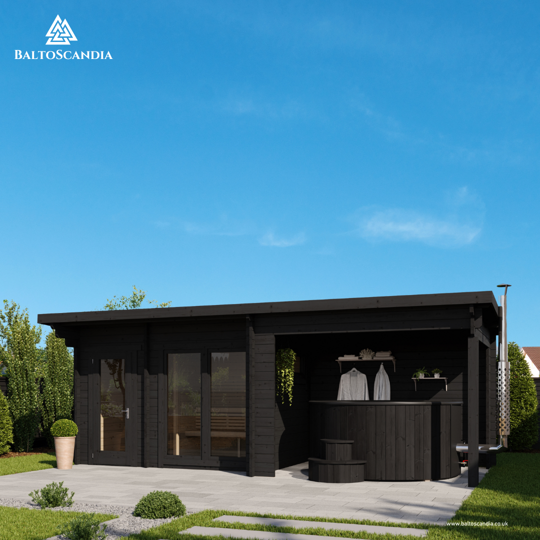 Vantaa Log Sauna with spa wellness canopy | 648 x 250 cm | 6.6 m² | 4-8 Persons