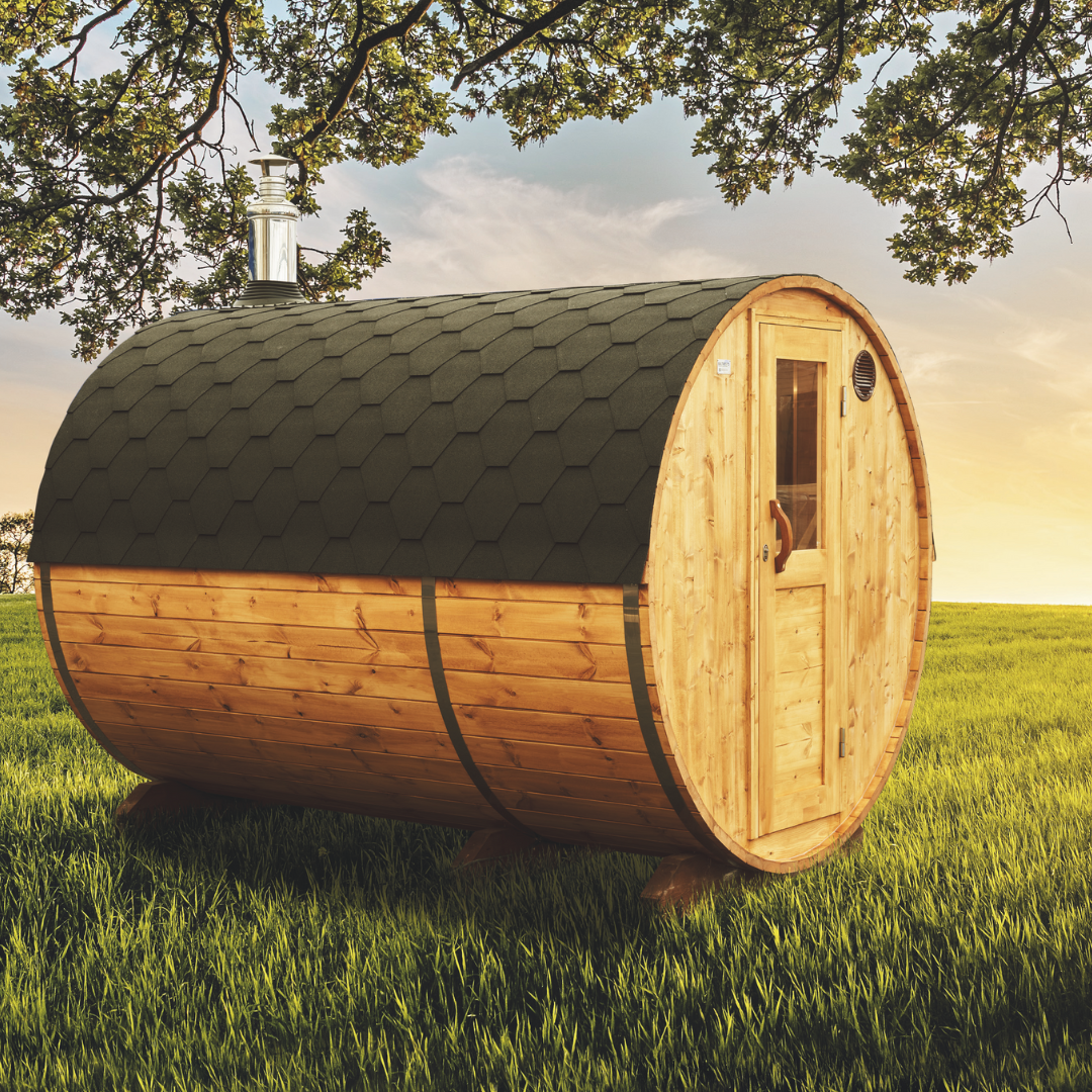 6 persons Nordic Thermowood Barrel Sauna 3.0 m Ø 2.0 m – Wood Burning Stove