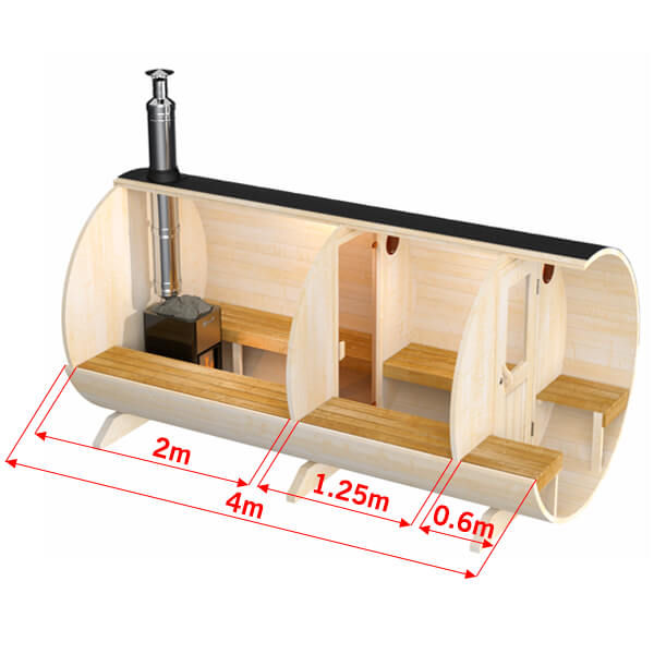 Thumbnail: 4 persons Nordic Thermowood Barrel Sauna with dressing room - 4.0 m Ø 2.0