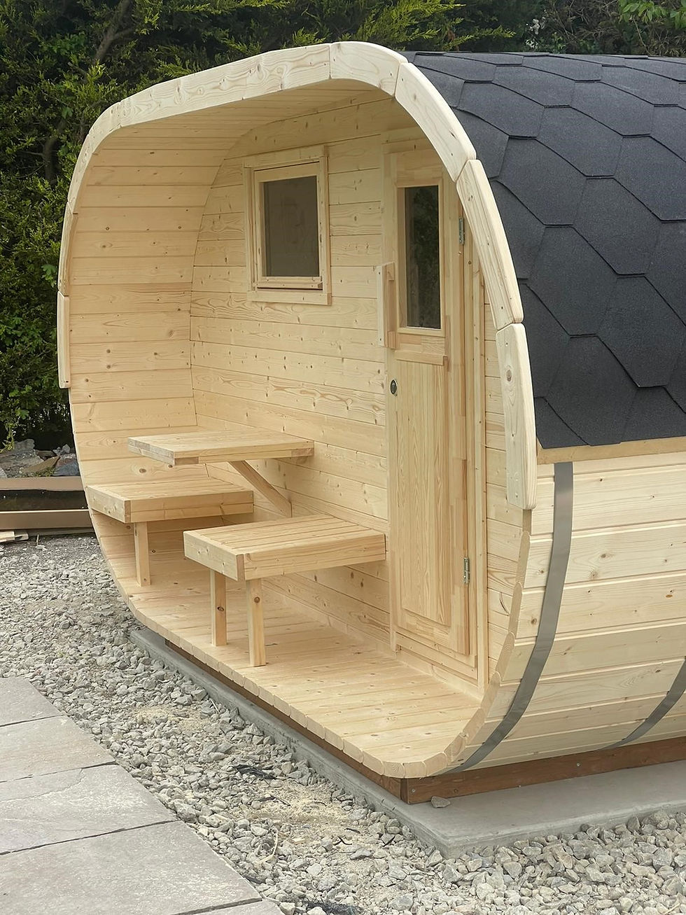 Thumbnail: Skanӧr Oval Garden Sauna 400 with changing room | 400 x 240cm | 42mm Thermowood
