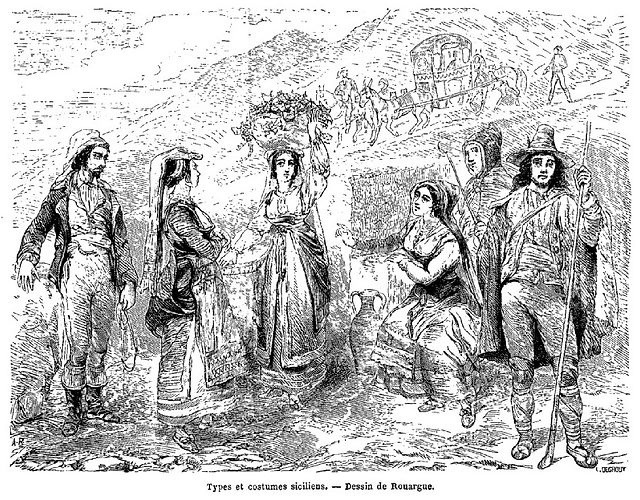 Types et costumes siciliens - Le Tour du Monde, 1860. Public domain.