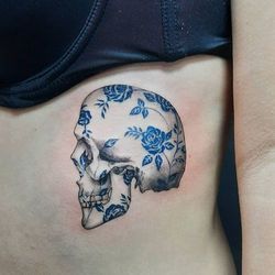 💙 #skull #tattoo #with #blue #roses #famagusta #cyprus