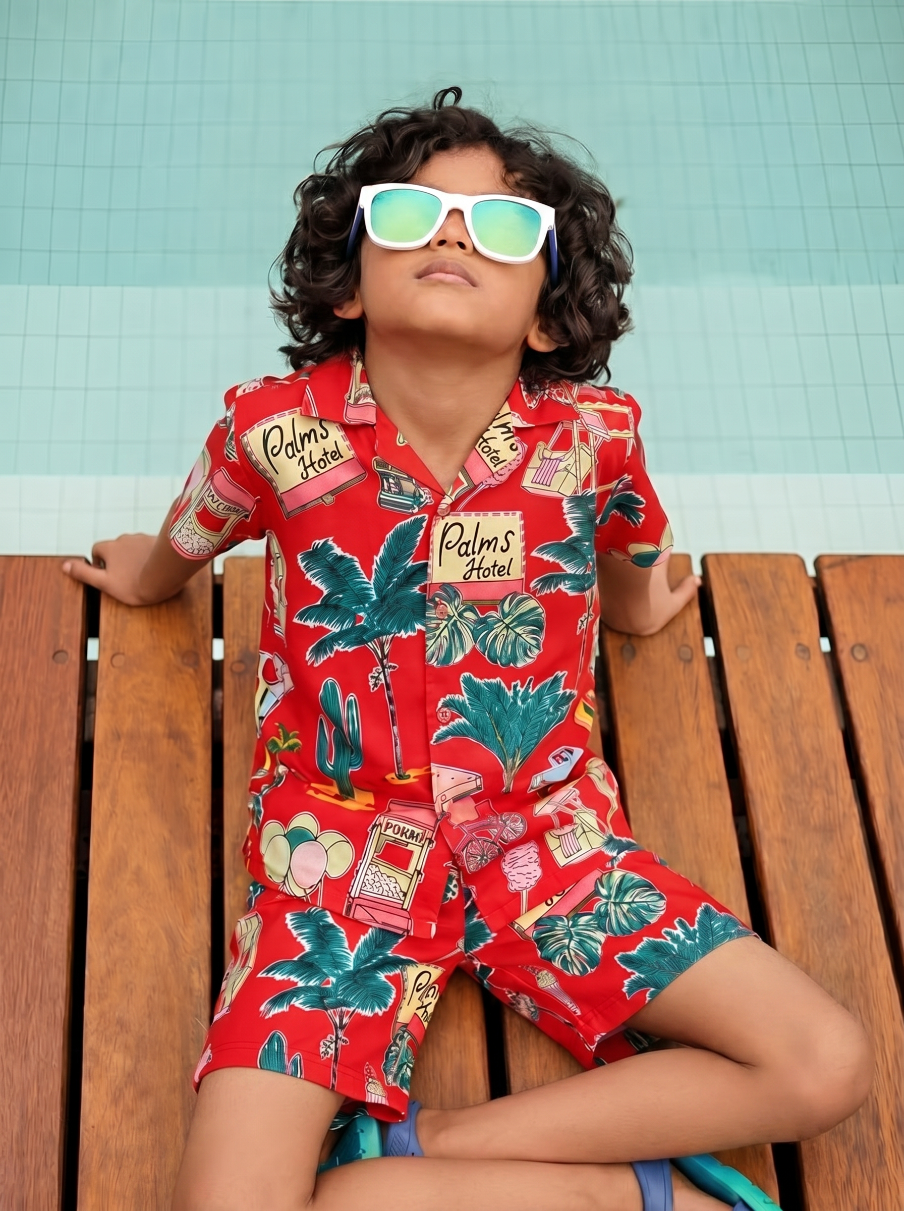 Boys Cotton Co-ord Set – Red Tropical Vacation | 100% Pure Cotton Summer Wear