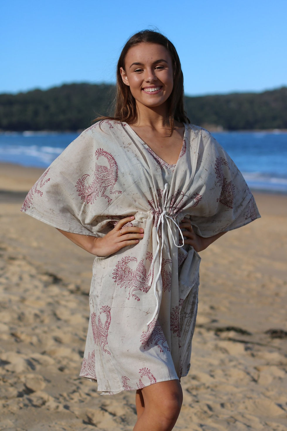 Pepper & Dunn Eesha Boutique Short Kaftan in a Peacock Print