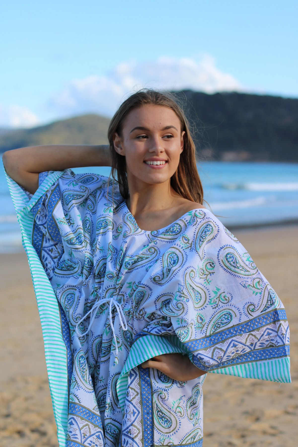 Pepper & Dunn Eesha Boutique Short Kaftan - Turquoise Paisley Print