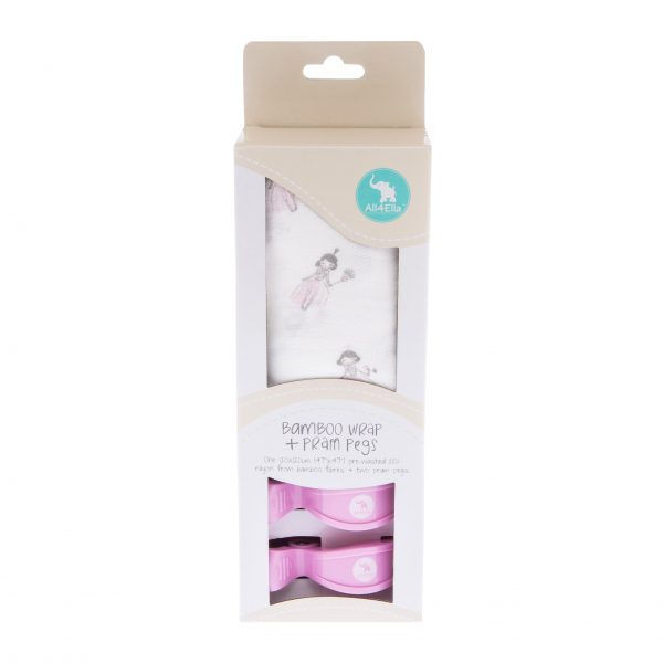 Pepper & Dunn All4Ella Bamboo Muslin Wrap and 2 Pram Pegs in Pink Hearts