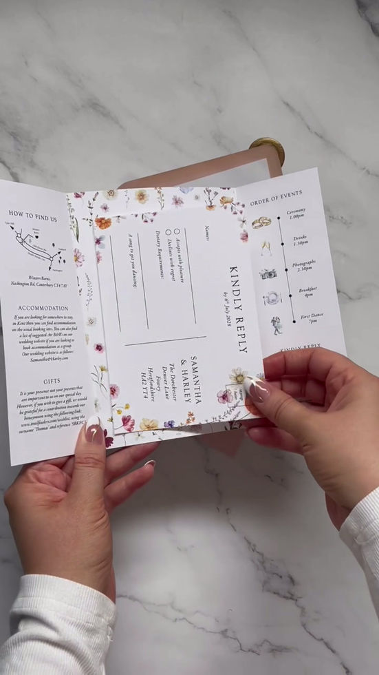 open wedding invitation with RSVP card