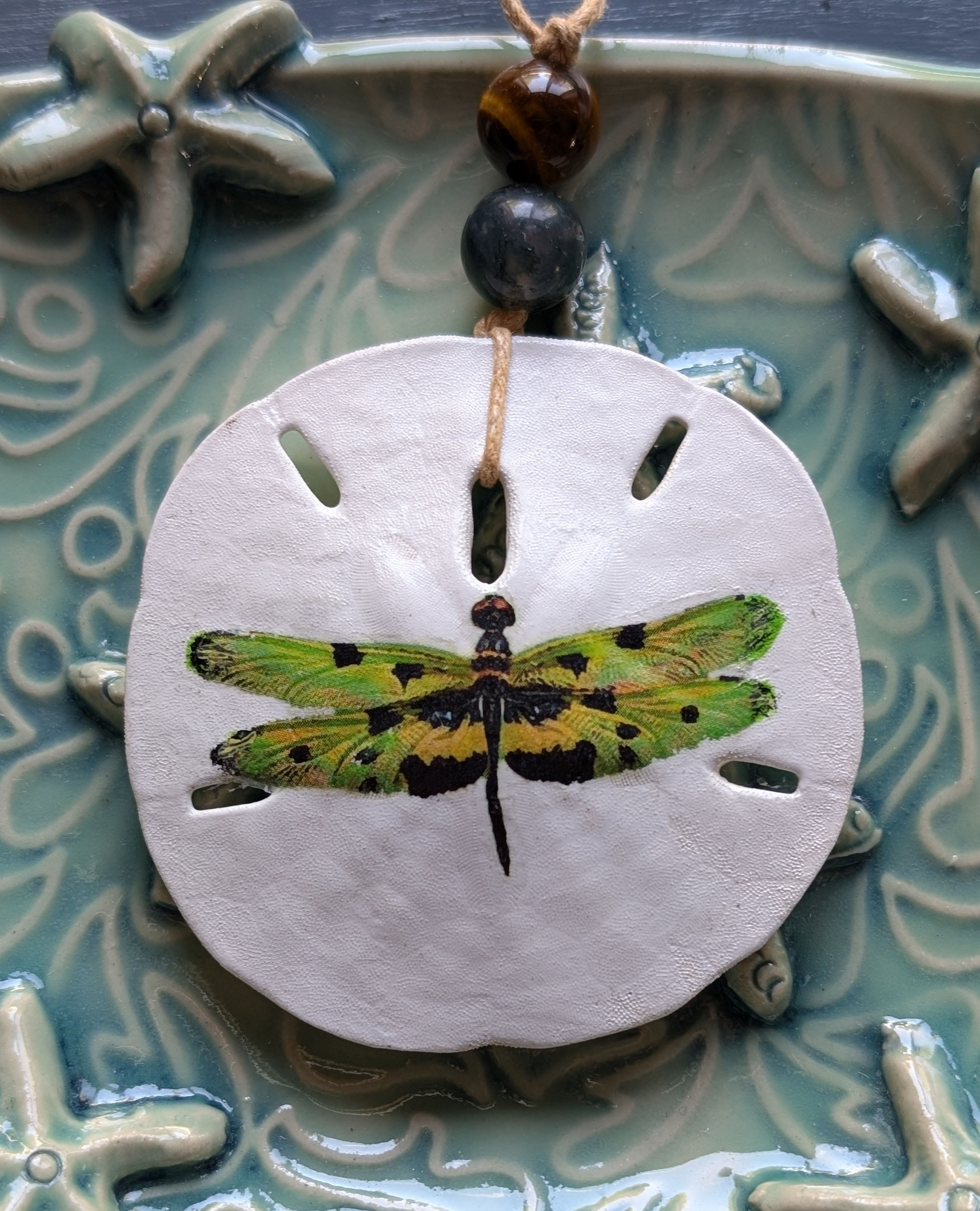 Green/Yellow Dragonfly  Sand Dollar Ornament