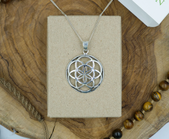 Thumbnail: Mandala Necklace Silver Flower Pendant Meditation Jewelry Boho Spiritual Gift