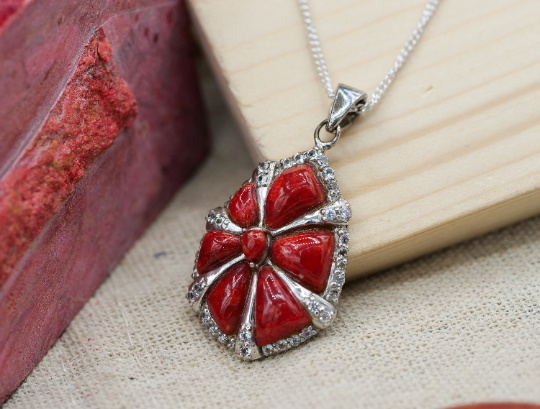 Sponge Coral Necklace- Sterling Silver Sponge Coral Seashell Pendant