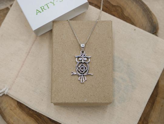 Thumbnail: Silver Owl Necklace Sterling Silver Owl Pendant Celtic Knot Necklace Infinity