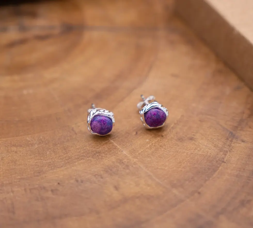 Thumbnail: Sugilite Earrings, Handmade 925 Sterling silver Stud Earrings with Purple Stone