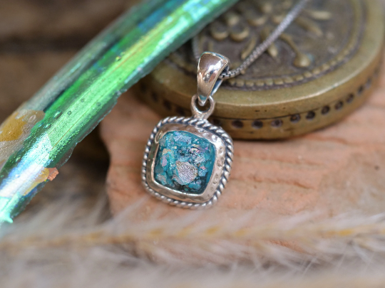 Roman Glass Pendant - Ancient Roman Glass Silver Jewelry - Israeli Jewelry