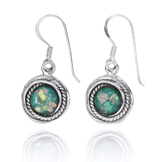 Thumbnail: Classic Roman Glass Silver Earrings - Ancient Roman Glass Jewelry - Israeli