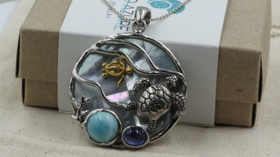 Thumbnail: Seashell Pendant Sea Turtle Necklace Sterling Silver and Gold Turtle Jewelry