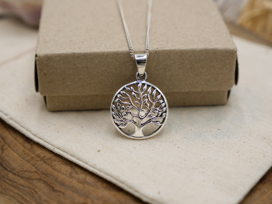 Thumbnail: Silver Tree of Life Pendant w/ Chain 925 Sterling Silver Handmade Boho Necklace