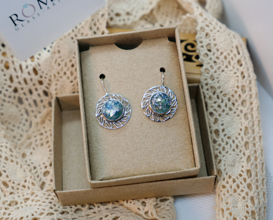 Thumbnail: Roman Glass Earrings - Yemenite style Ancient Roman Glass Silver Jewelry -Israel