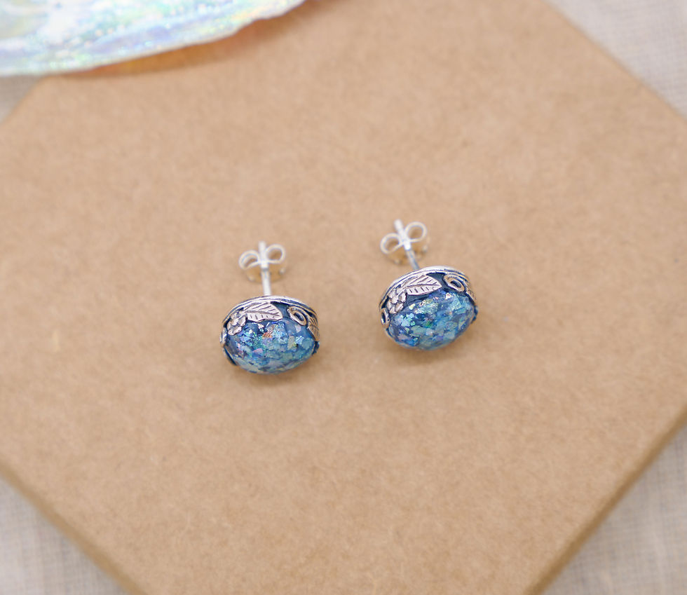Thumbnail: Roman Glass Stud Earrings - Ancient Roman Glass Jewelry - Israeli Jewelry