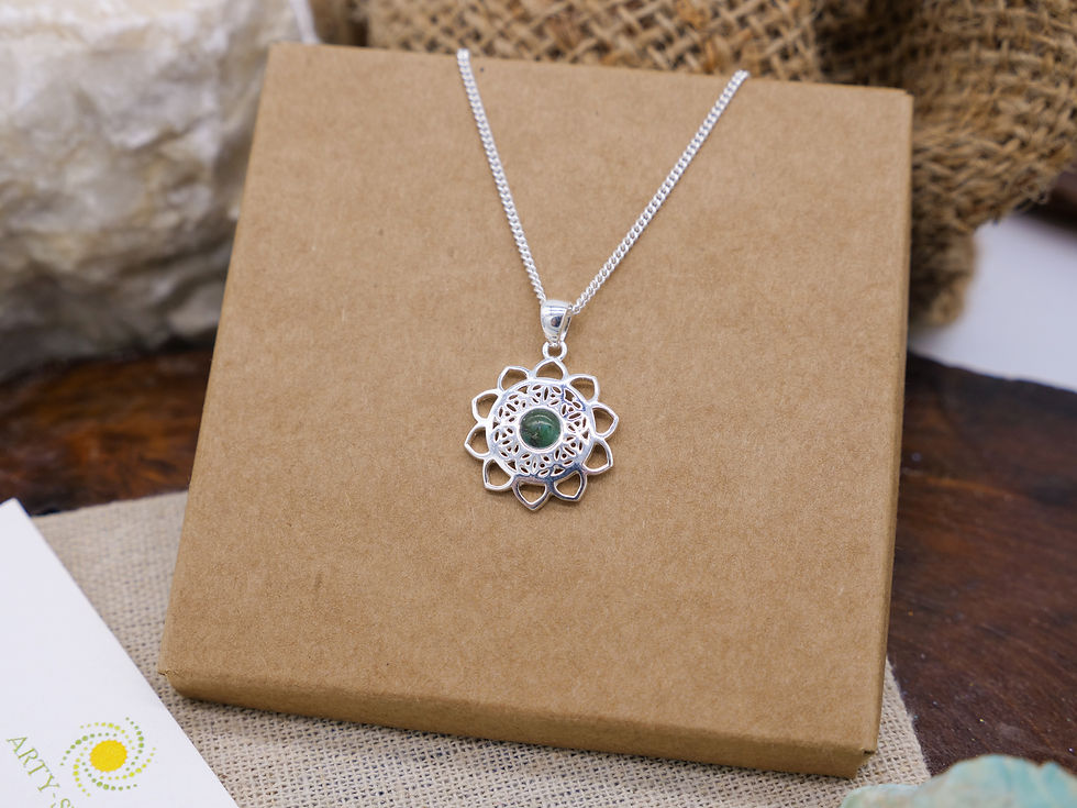 Thumbnail: Silver Mandala Necklace Natural Turquoise Stone