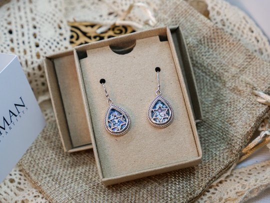 Thumbnail: Star of David Roman Glass Earrings - Ancient Roman Glass Silver Jewelry - Ethnic