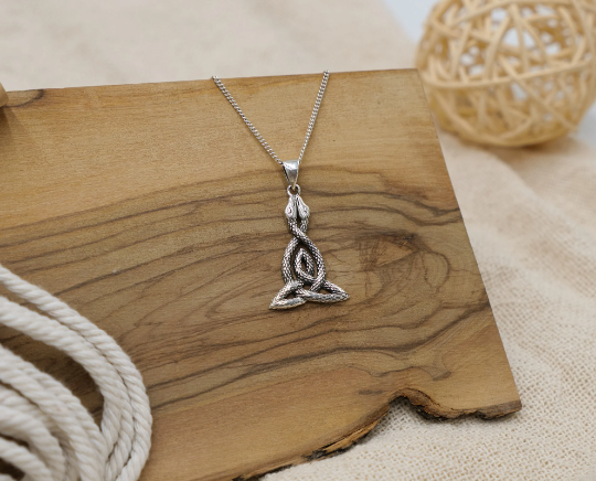 Thumbnail: Sterling Silver  Snake Necklace - 925 Sterling Silver Triangular Snake Pendant
