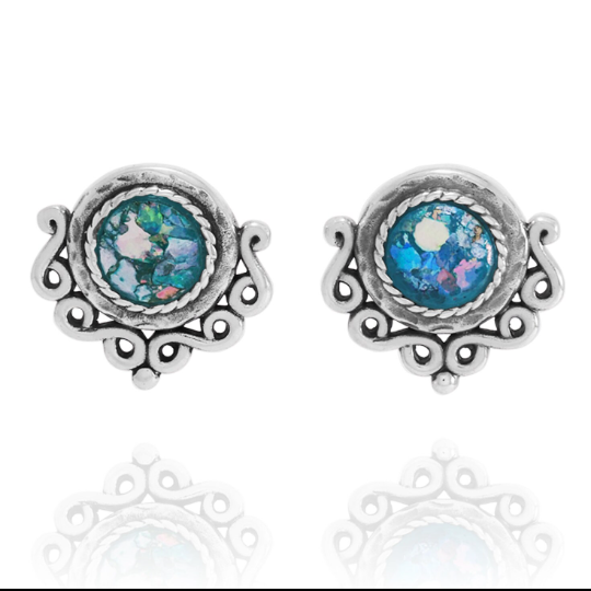 Roman Glass Stud Earrings - Ancient Roman Glass Jewelry - Israeli Jewelry