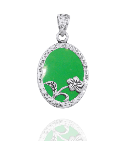 Chrysoprase Necklace - 925 sterling silver pendant with Chrysoprase Stone - Oval
