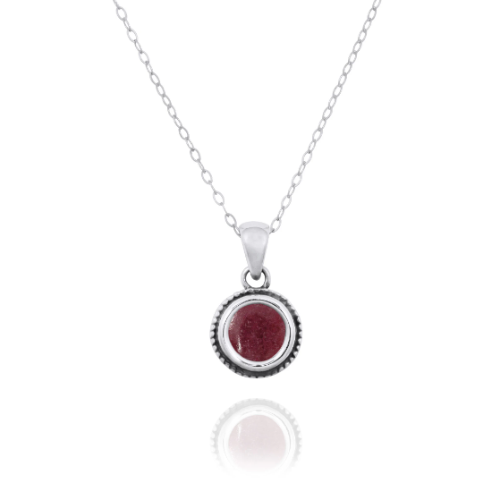 Rhodonite Necklace - 925 sterling silver pendant w/ Rhodonite Stone -Round Shape