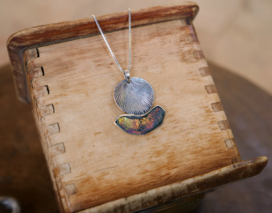 Thumbnail: Silver Roman Glass Pendant, 100% Ancient Roman Glass Piece natural colors