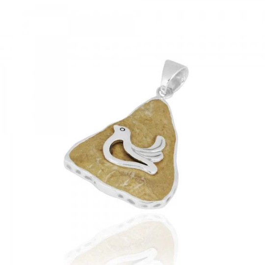 Thumbnail: Amazing Sterling Silver Jerusalem Stone Pendant With Sterling Silver Dove