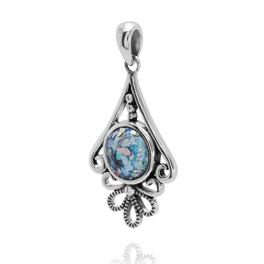 Thumbnail: Roman Glass Silver Pendant - Ancient Roman Glass Silver Jewelry - Israeli