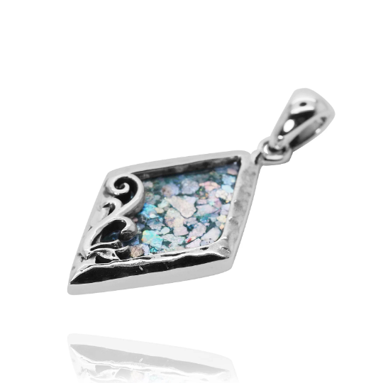 Thumbnail: Roman Glass Pendant - Ancient Roman Glass Silver Jewelry - Israeli Jewelry