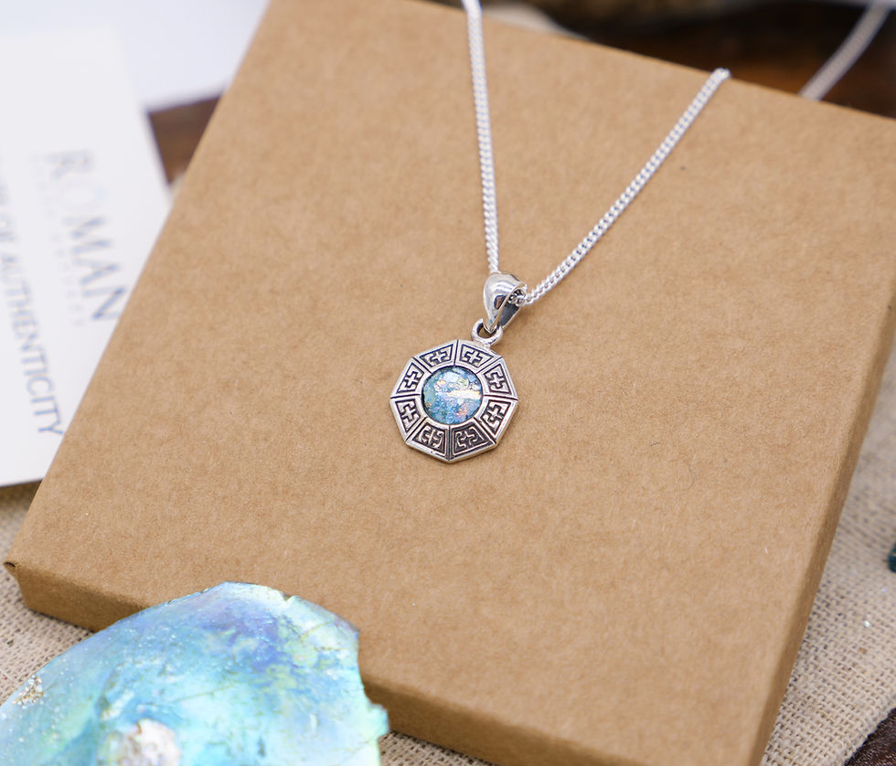 Thumbnail: Roman Glass Pendant - Ancient Roman Glass Silver Jewelry - Israeli Jewelry