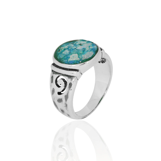 Thumbnail: Roman Glass Ring - Ancient Roman Glass Silver Jewelry - Israeli Jewelry -Natural