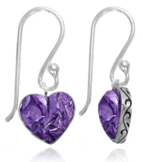 Charoite Earrings - 925 Sterling silver Dangling Earrings with Charoite Stones