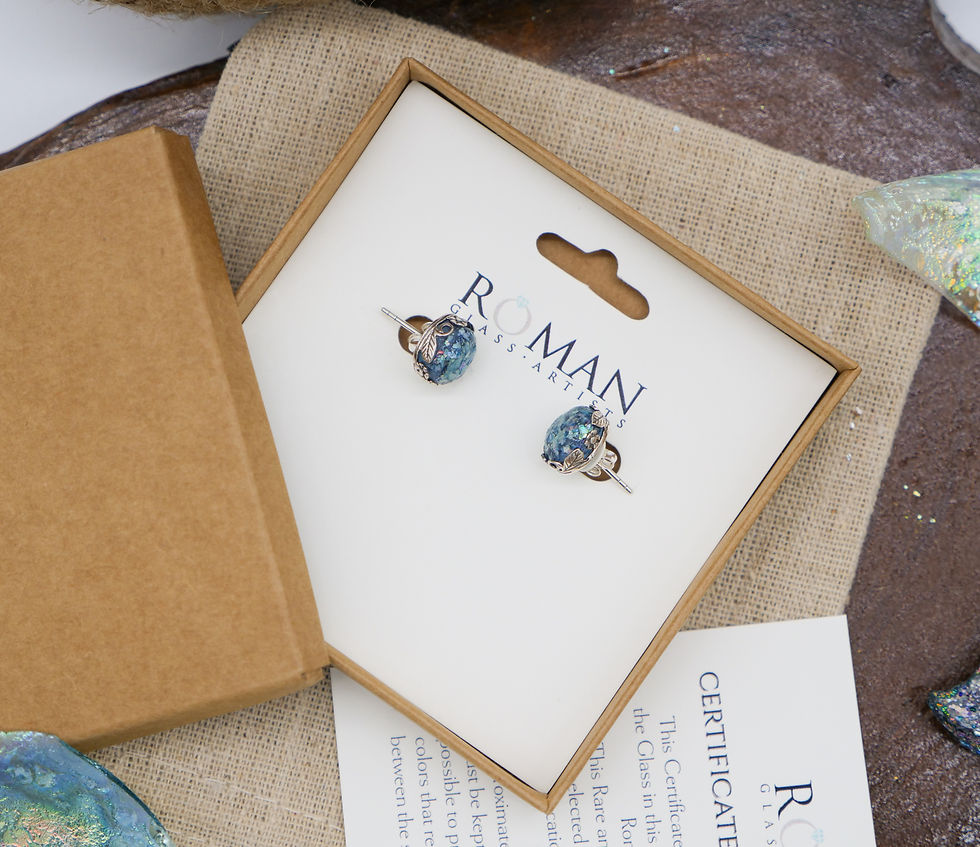 Thumbnail: Roman Glass Stud Earrings - Ancient Roman Glass Jewelry - Israeli Jewelry