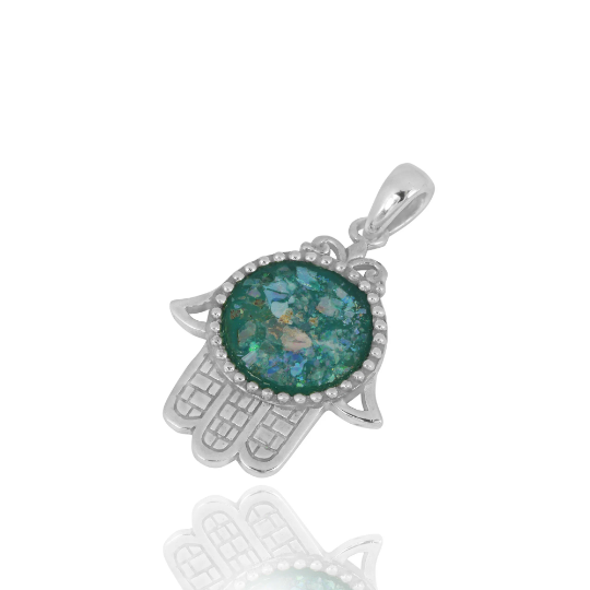 Thumbnail: Roman Glass Pendant - Ancient Roman Glass Silver Jewelry - Israeli Jewelry