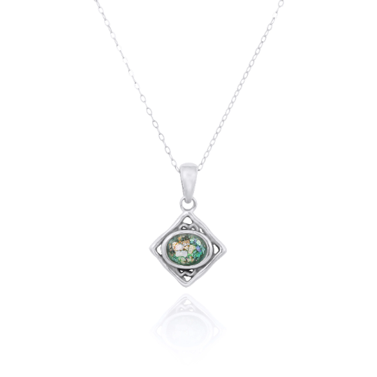 Thumbnail: Roman Glass Pendant - Ancient Roman Glass Silver Jewelry - Israeli Jewelry