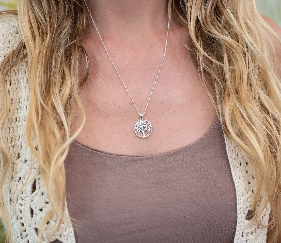 Thumbnail: Tree of Life Necklace with Diamond CZ, 925 Sterling Silver Circle Tree Diamond